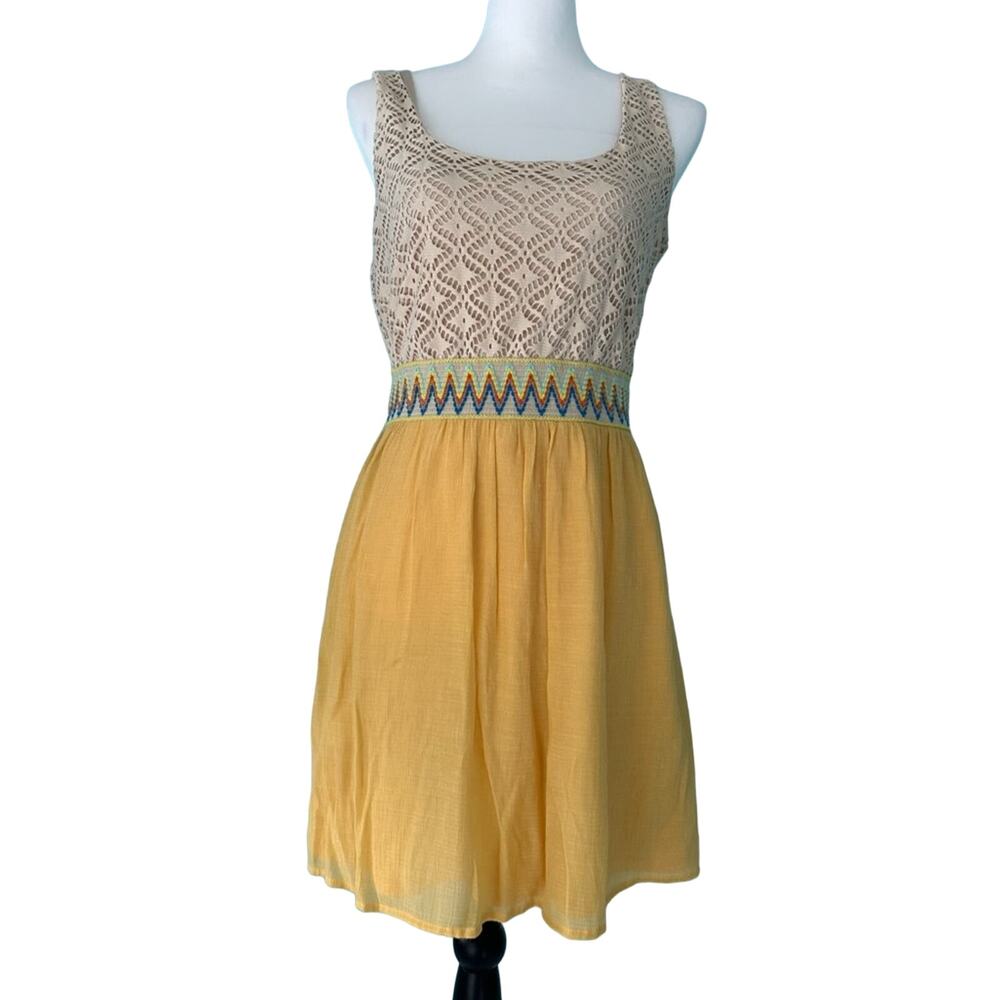 Lily Rose Sleeveless Dress Yellow Tan Medium